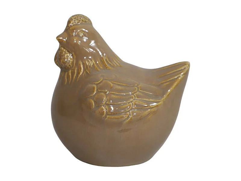 Poule en céramique émaillée marron 13 x 11 x 13.5cm