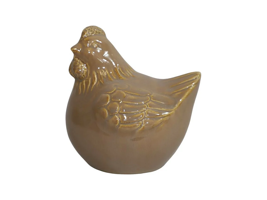 Poule en céramique émaillée marron 13 x 11 x 13.5cm