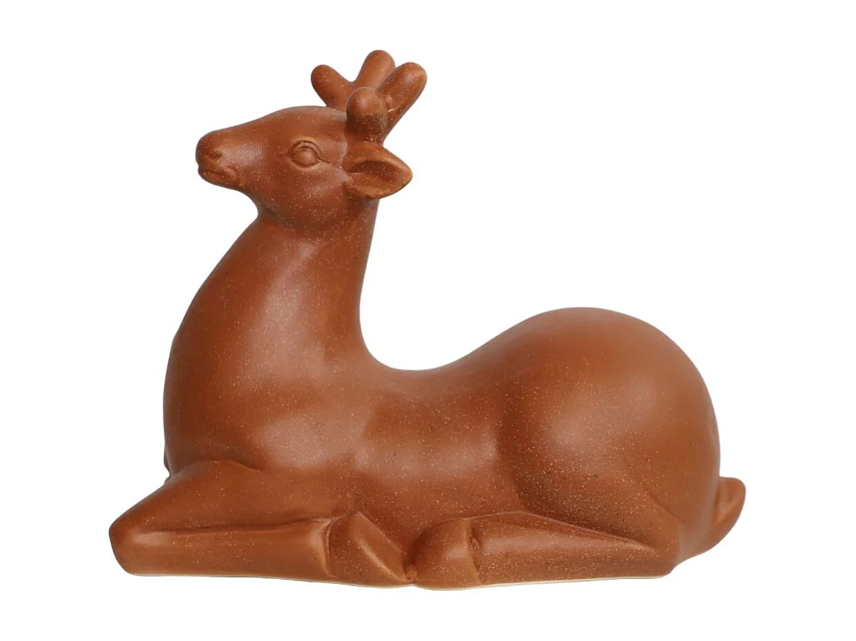 Statue statuette sculpture jardin Noël cerf céramique marron 18cm