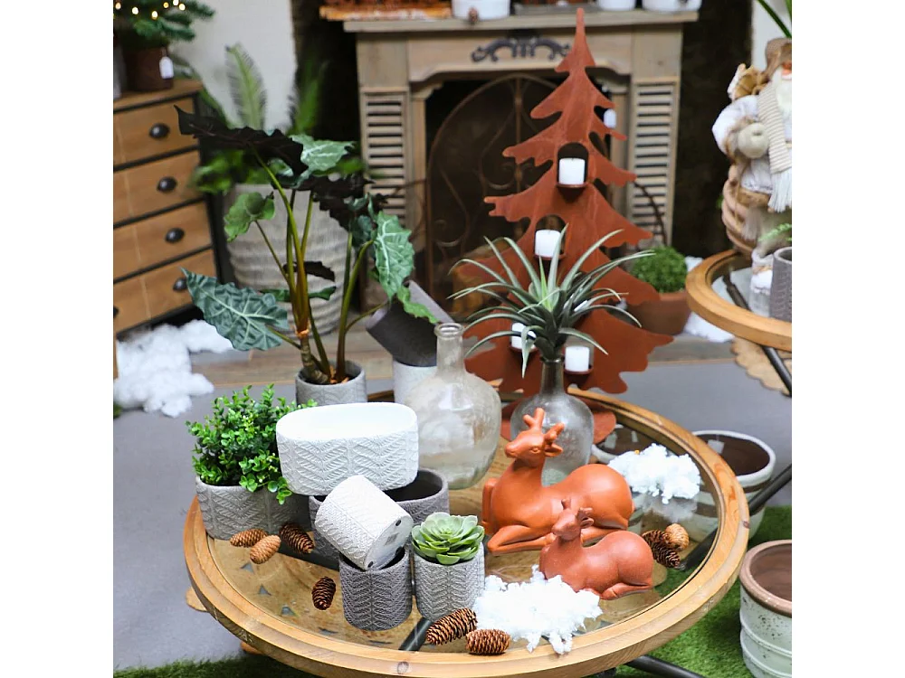 Statue statuette sculpture jardin Noël cerf céramique marron 18cm