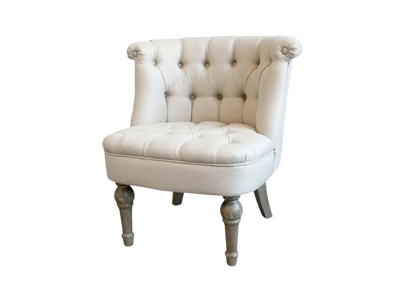 Fauteuil en tissu de lin et bois de chêne blanc antique 67 x 66 x 71cm