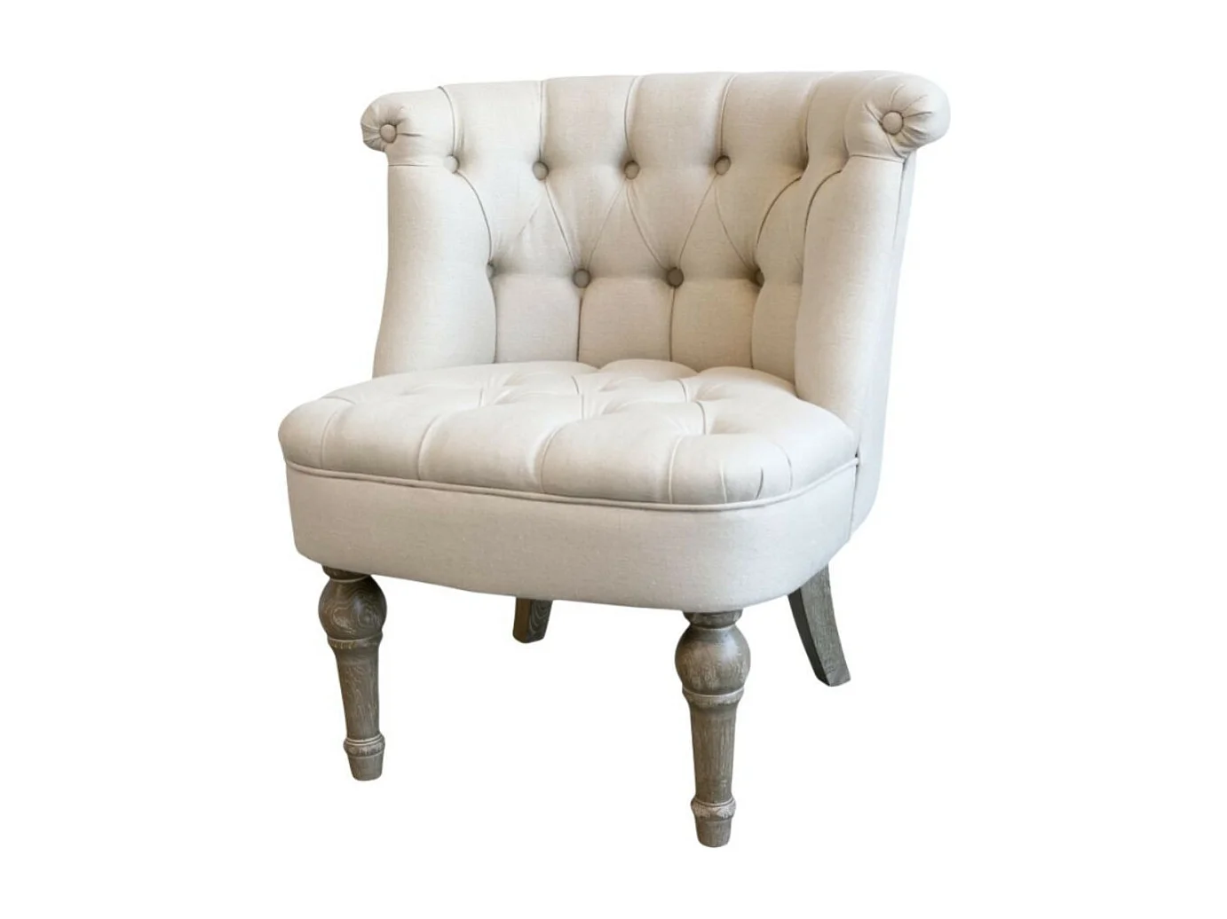 Fauteuil en tissu de lin et bois de chêne blanc antique 67 x 66 x 71cm