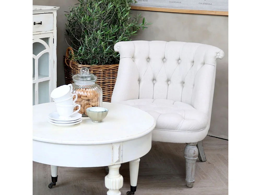 Fauteuil en tissu de lin et bois de chêne blanc antique 67 x 66 x 71cm