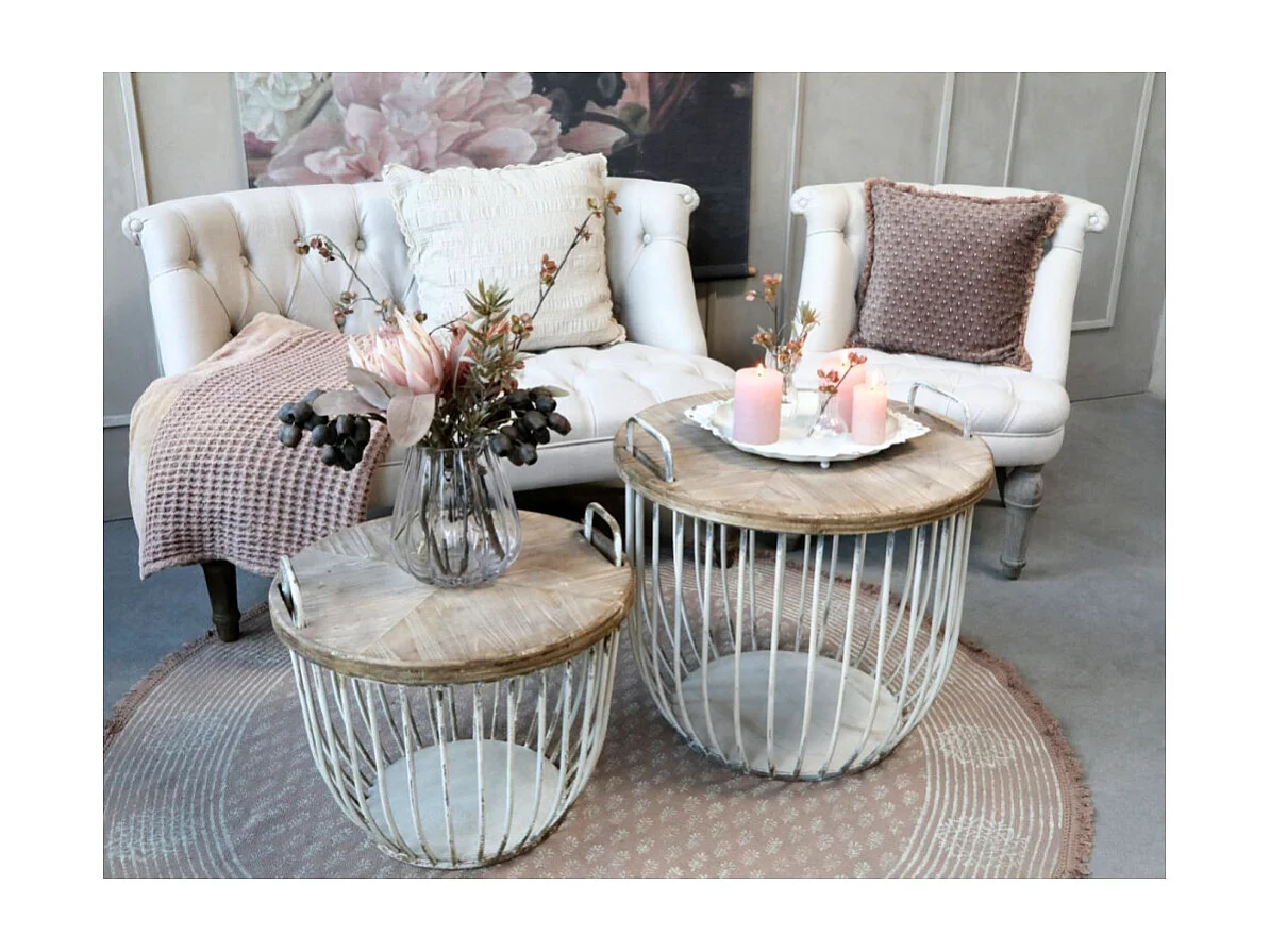 Fauteuil en tissu de lin et bois de chêne blanc antique 67 x 66 x 71cm