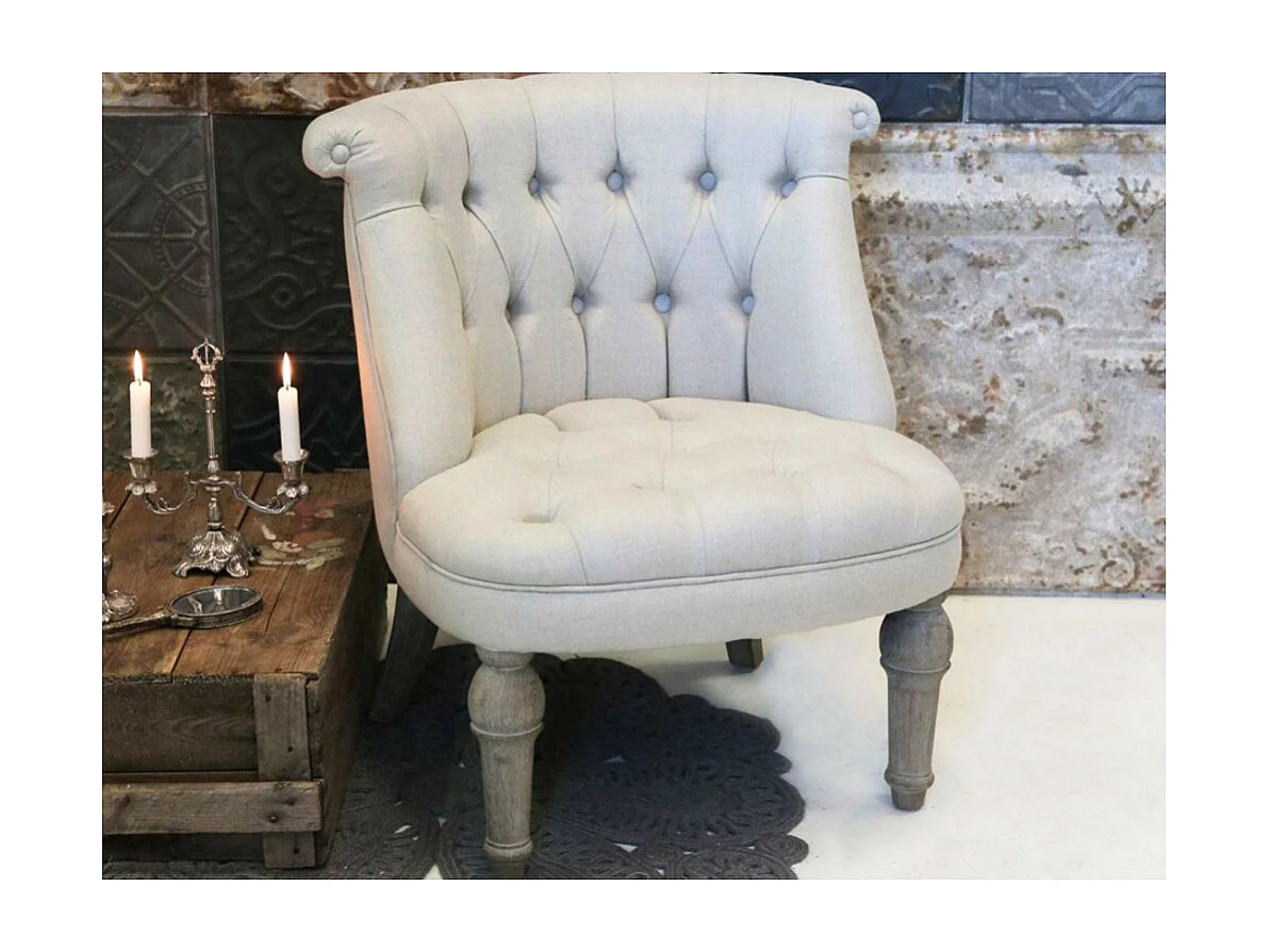 Fauteuil en tissu de lin et bois de chêne blanc antique 67 x 66 x 71cm