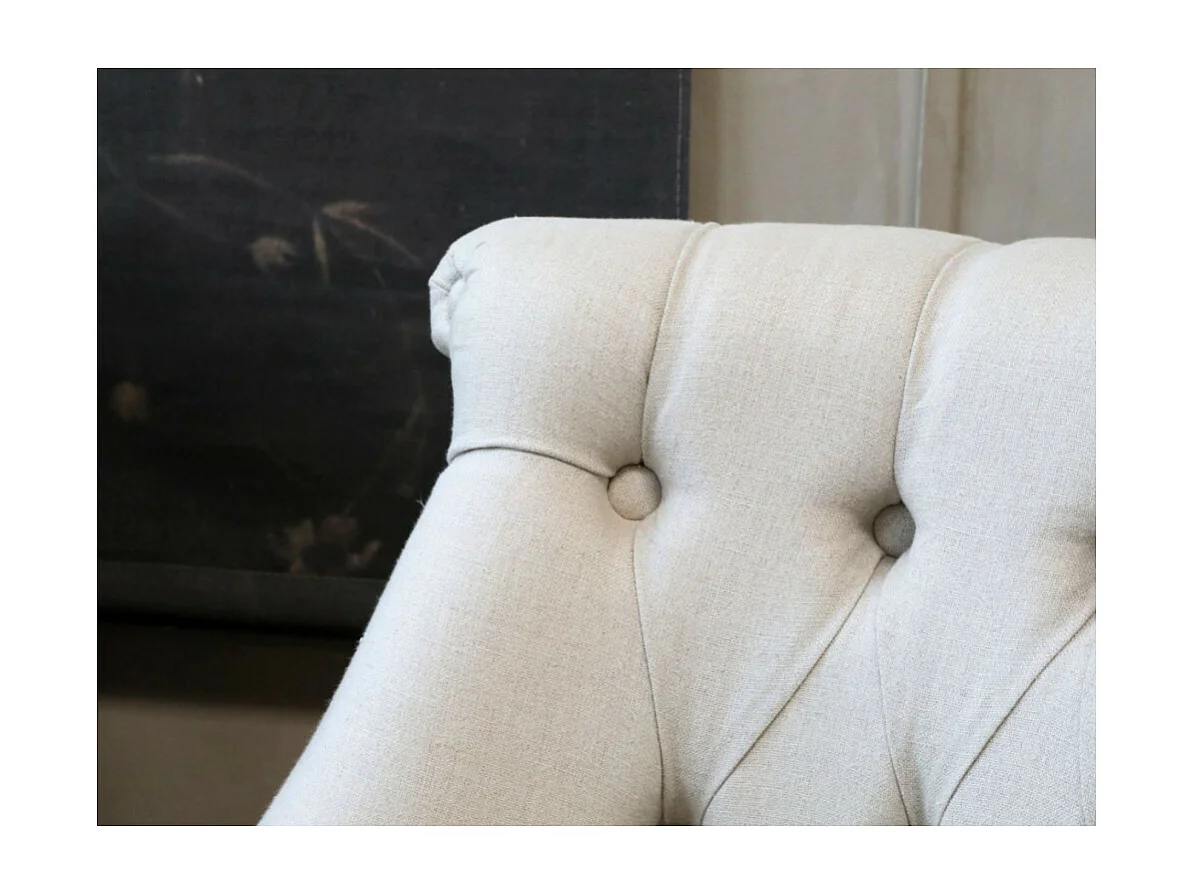 Fauteuil en tissu de lin et bois de chêne blanc antique 67 x 66 x 71cm