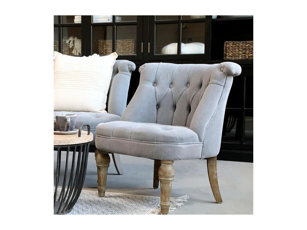 Fauteuil en tissu de lin et bois de chêne gris antique 67 x 66 x 71 cm