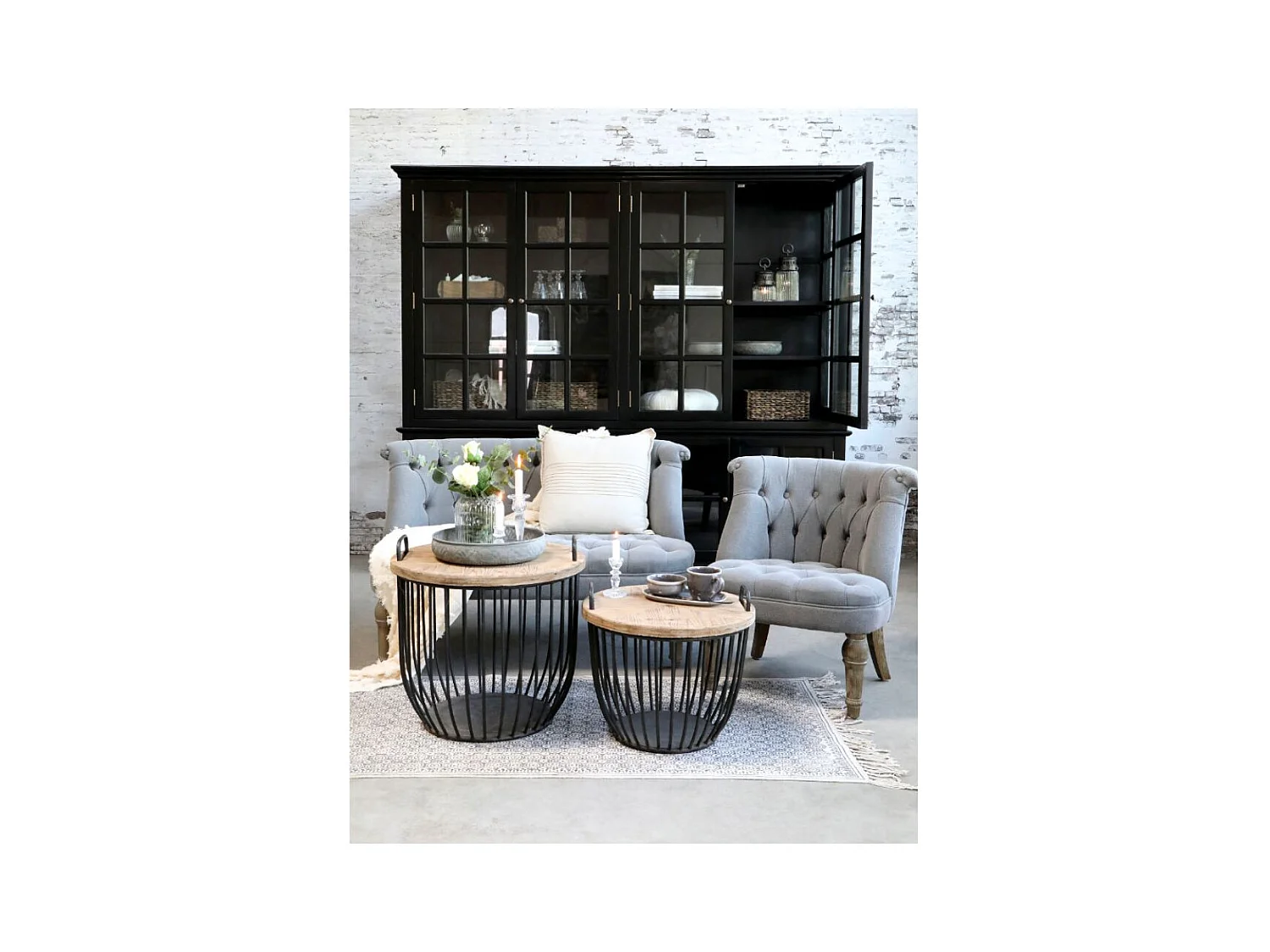 Fauteuil en tissu de lin et bois de chêne gris antique 67 x 66 x 71 cm