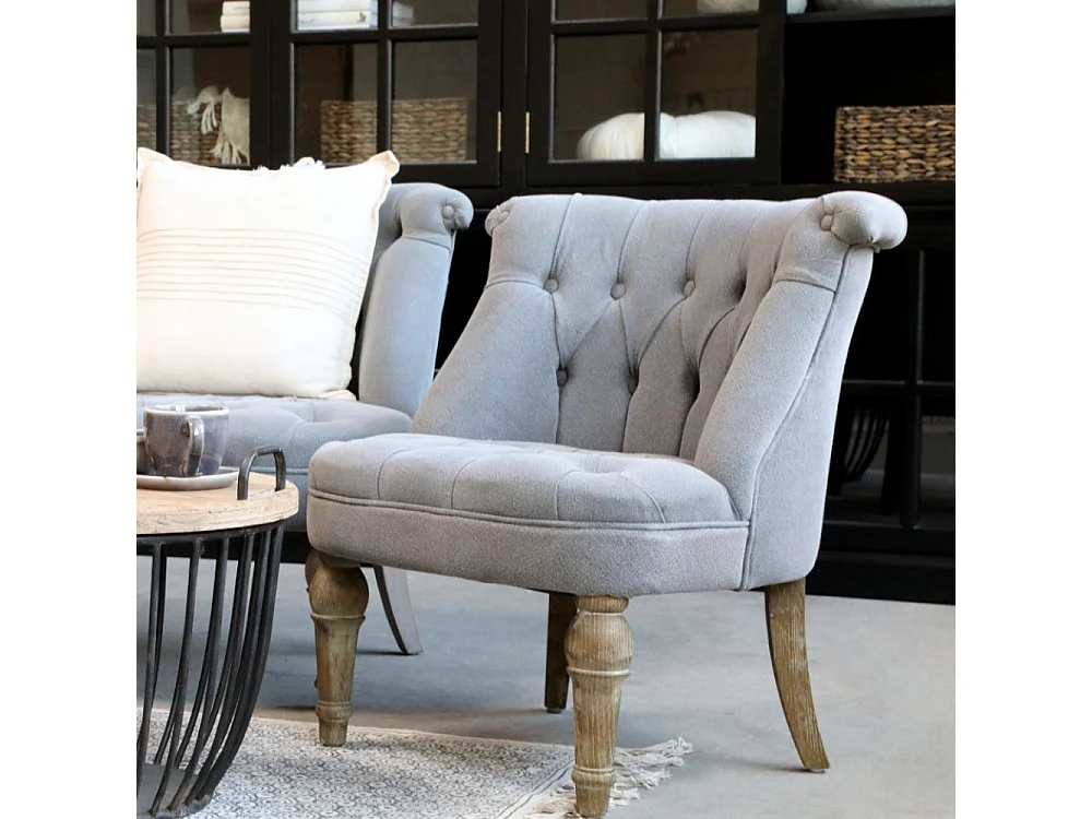 Fauteuil en tissu de lin et bois de chêne gris antique 67 x 66 x 71 cm