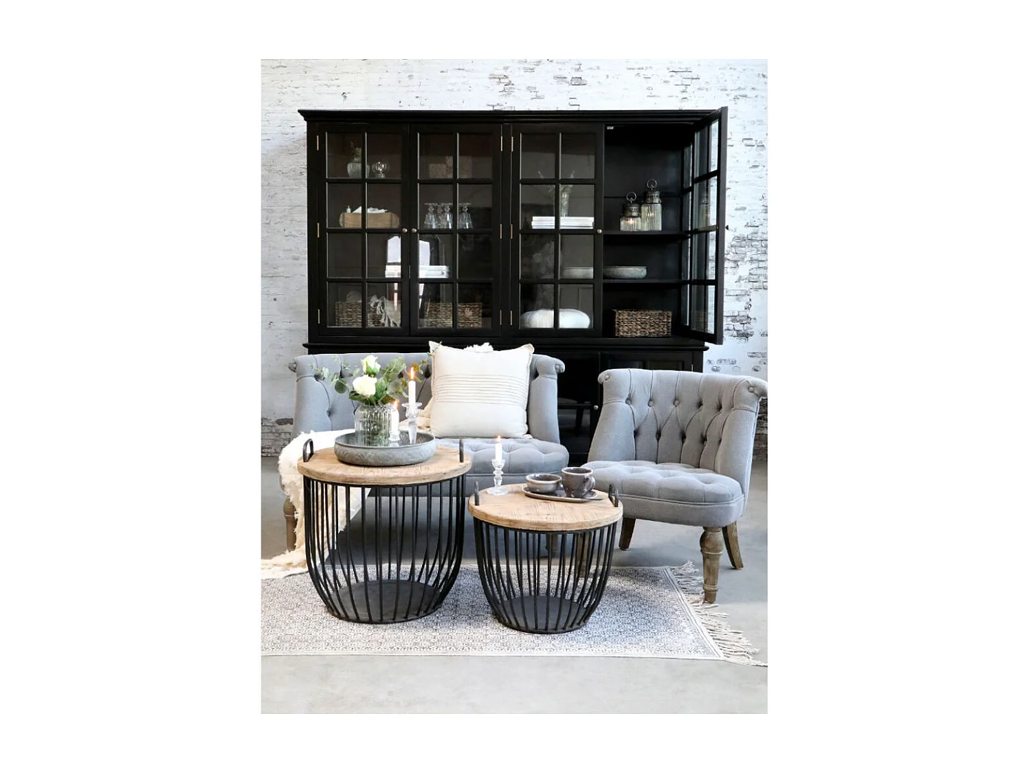 Fauteuil en tissu de lin et bois de chêne gris antique 67 x 66 x 71 cm