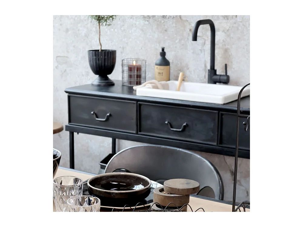 Table console desserte en fer noir antique 123 x 41 x 91 cm