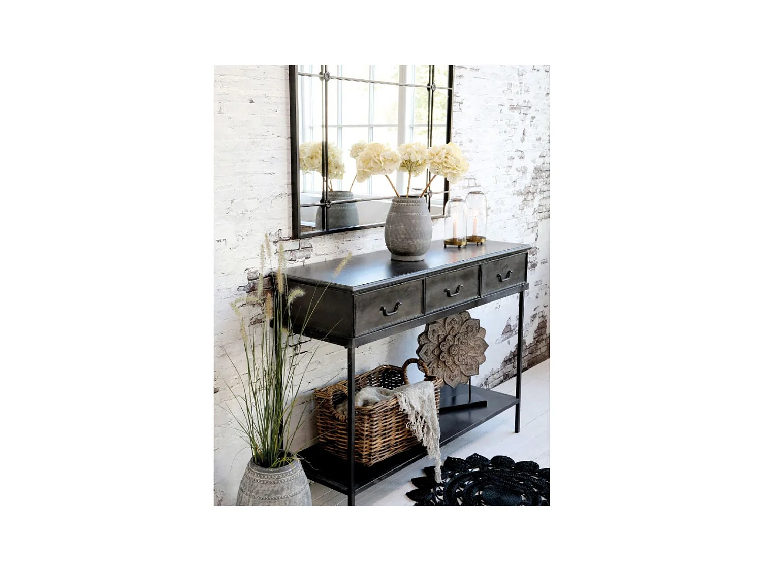 Table console desserte en fer noir antique 123 x 41 x 91 cm