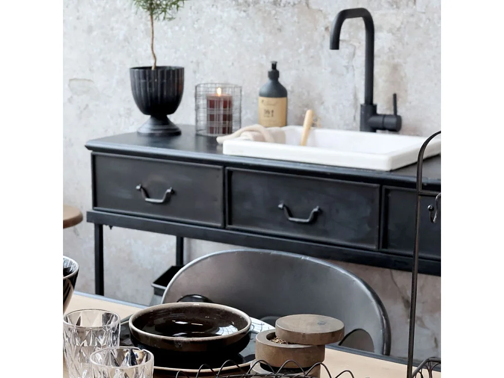 Table console desserte en fer noir antique 123 x 41 x 91 cm