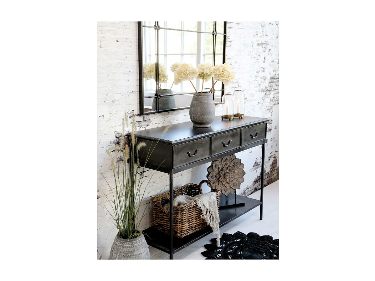 Table console desserte en fer noir antique 123 x 41 x 91 cm