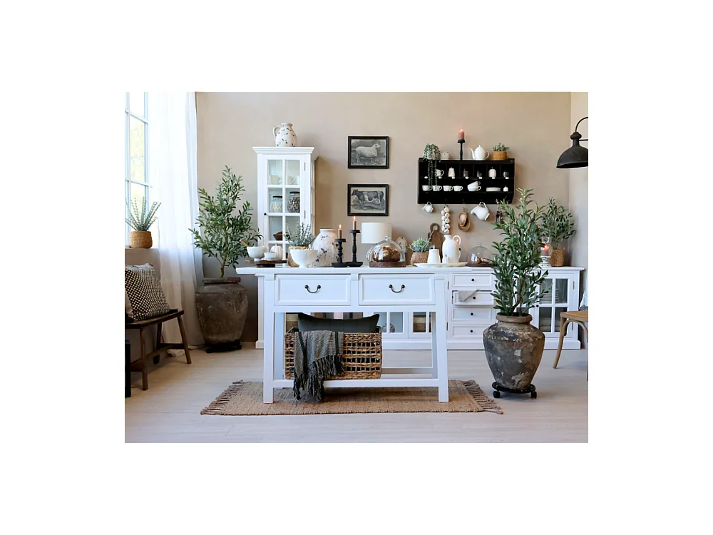 Table de service desserte en bois de pin recyclé blanc 150 x 40 x 85cm