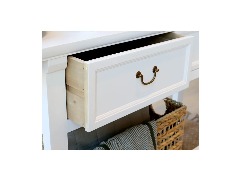 Table de service desserte en bois de pin recyclé blanc 150 x 40 x 85cm