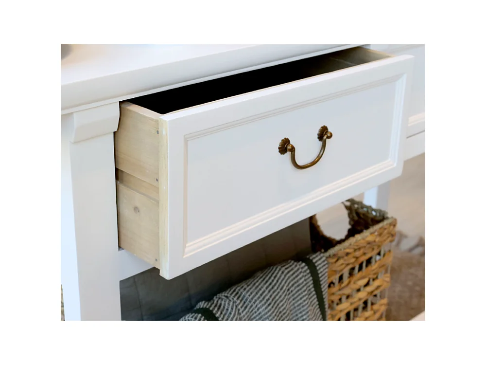 Table de service desserte en bois de pin recyclé blanc 150 x 40 x 85cm