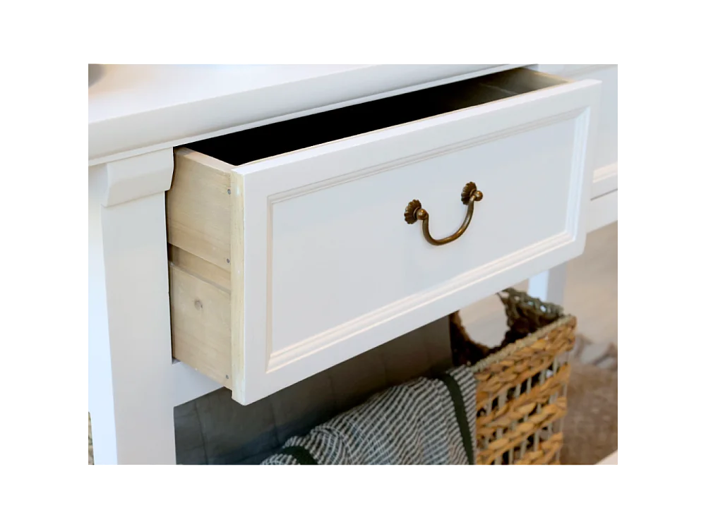 Table de service desserte en bois de pin recyclé blanc 150 x 40 x 85cm