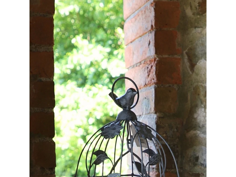 Cage à oiseaux décorative ancienne métal gris 13x13x34cm
