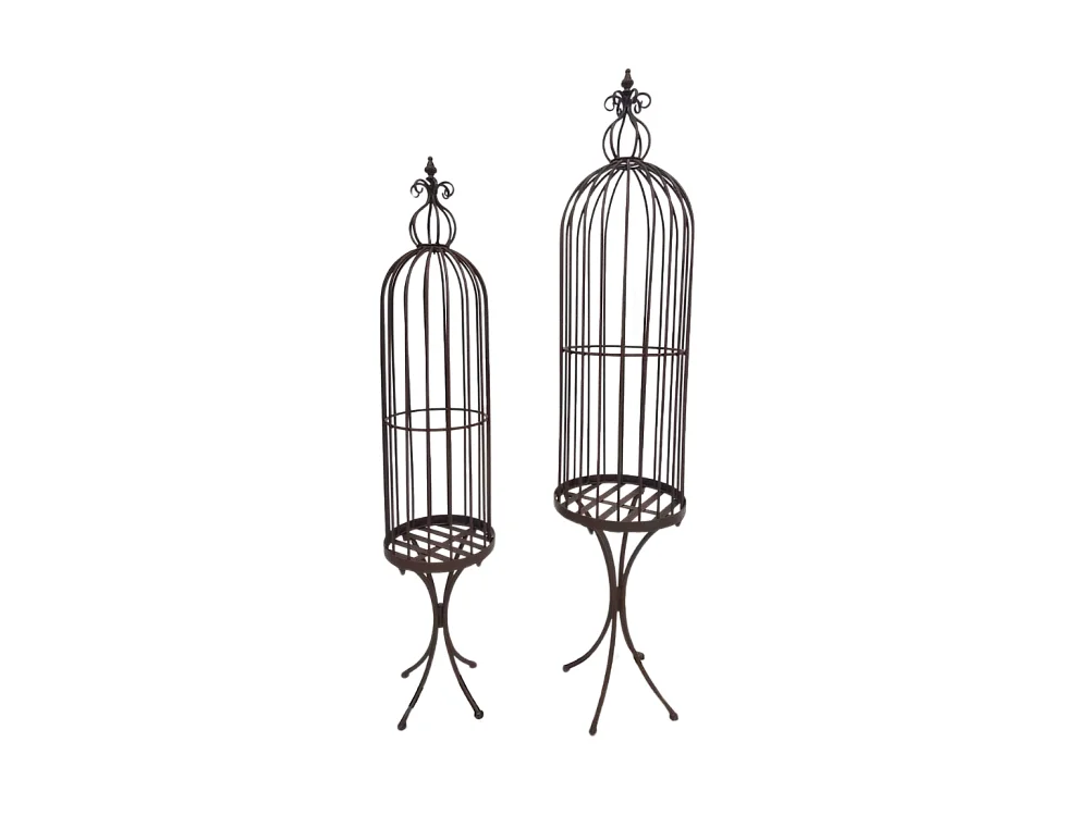Set2 grandes cages à oiseaux décoratives sur pieds fer marron 150cm