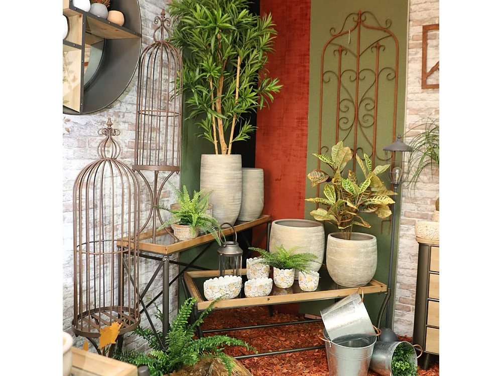 Set2 grandes cages à oiseaux décoratives sur pieds fer marron 150cm