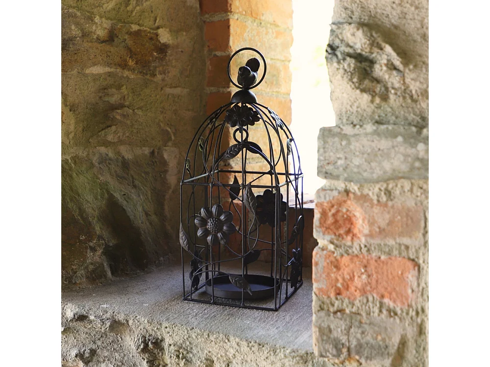 Cage à oiseaux décorative ancienne métal marron 34x13x13cm