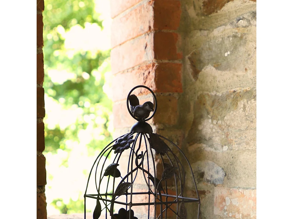 Cage à oiseaux décorative ancienne métal marron 34x13x13cm