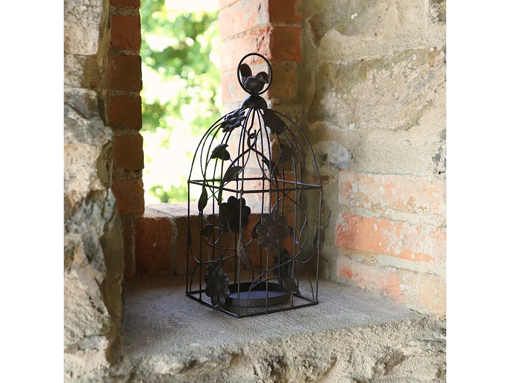 Cage à oiseaux décorative ancienne métal marron 34x13x13cm