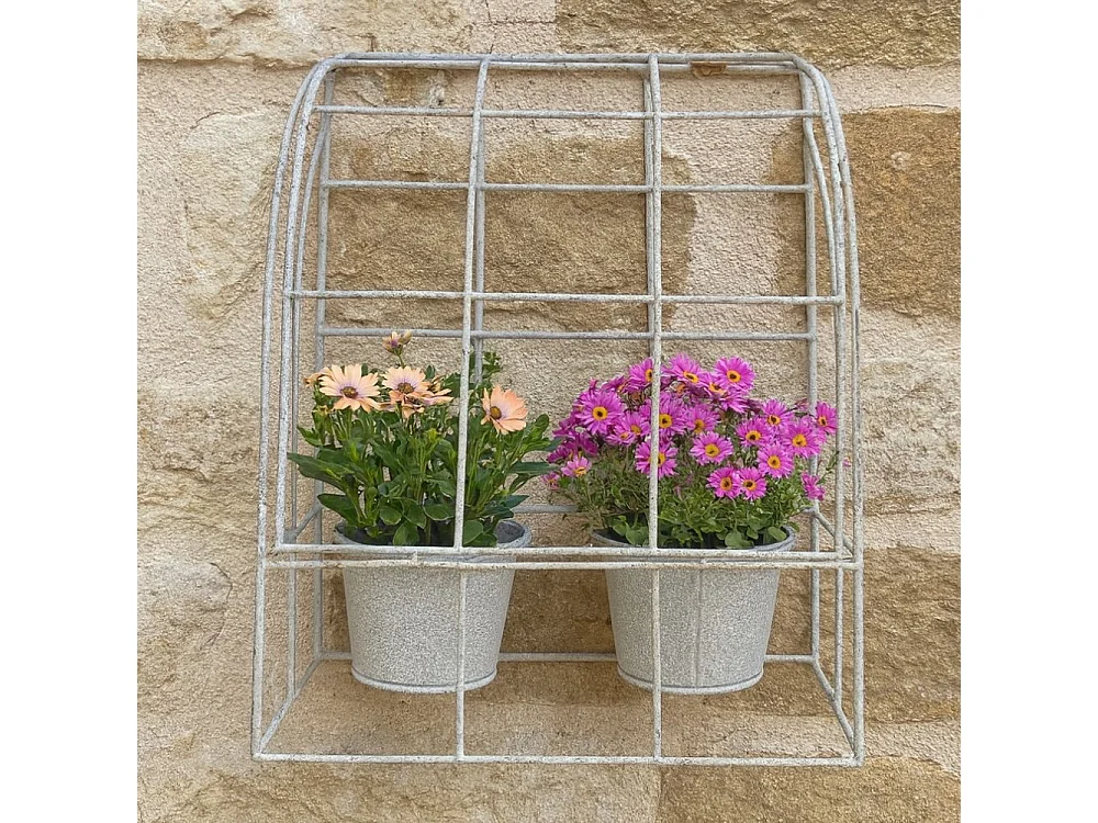 Jardinière murale extérieure jardin porte plante métal gris 43 cm