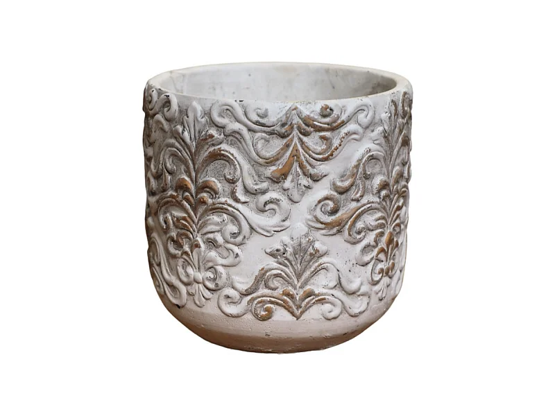 Cache-pot «Baroque en relief» en béton gris et marron Ø.16 x 15.5 cm