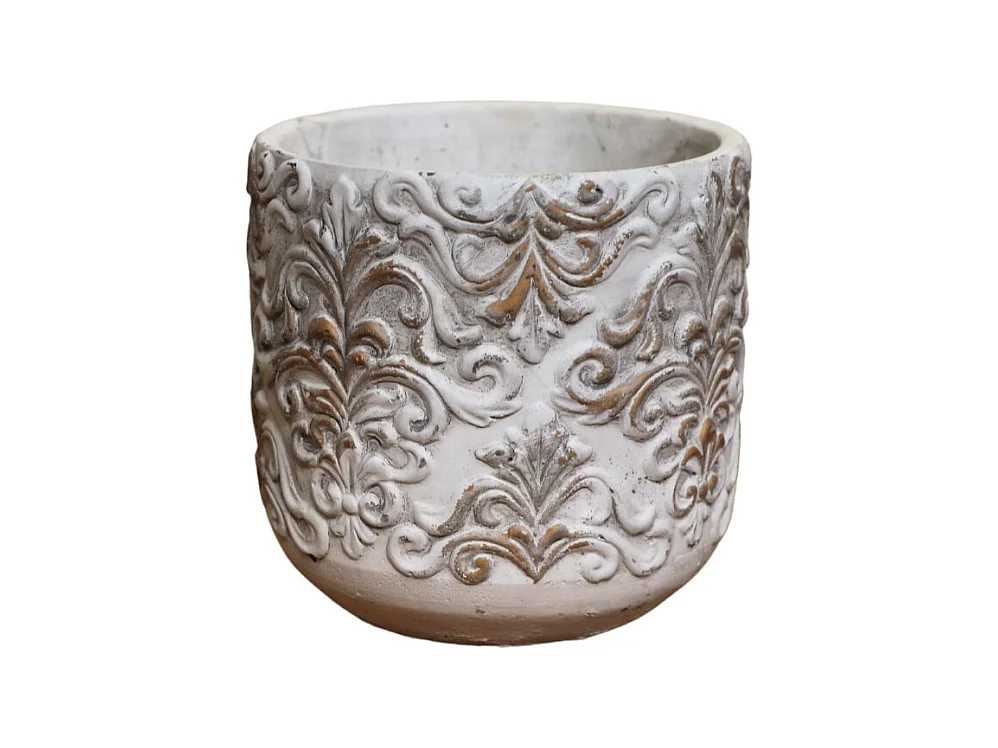 Cache-pot «Baroque en relief» en béton gris et marron Ø.16 x 15.5 cm