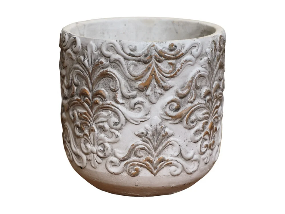 Cache-pot «Baroque en relief» en béton gris et marron Ø.16 x 15.5 cm