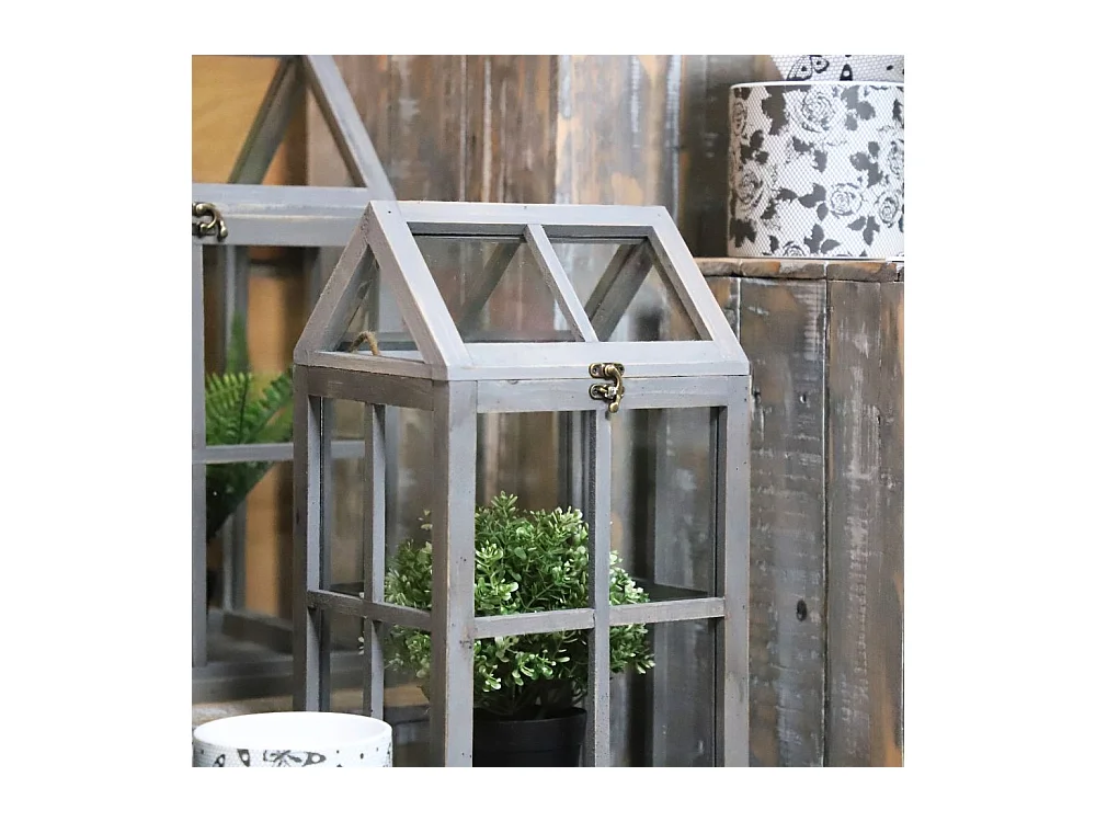 Set de 2 mini serres d'intérieur en bois gris et verre