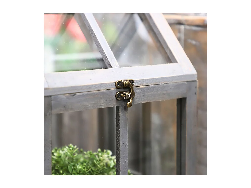 Set de 2 mini serres d'intérieur en bois gris et verre