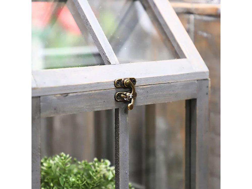 Set de 2 mini serres d'intérieur en bois gris et verre