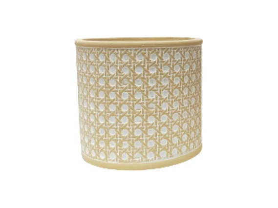 Cache-pot "Cannage" en béton beige et blanc Ø.12.5 x 11 cm