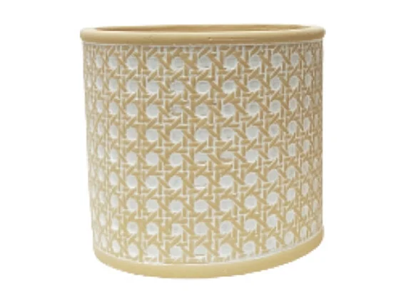 Cache-pot "Cannage" en béton beige et blanc Ø.12.5 x 11 cm