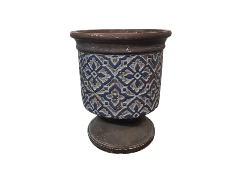 Cache-pot « Bleu Antique » en béton marron et bleu Ø.16.5 x 19 cm