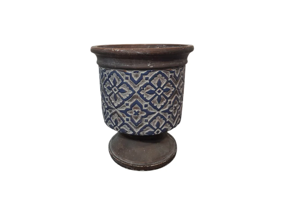 Cache-pot « Bleu Antique » en béton marron et bleu Ø.16.5 x 19 cm