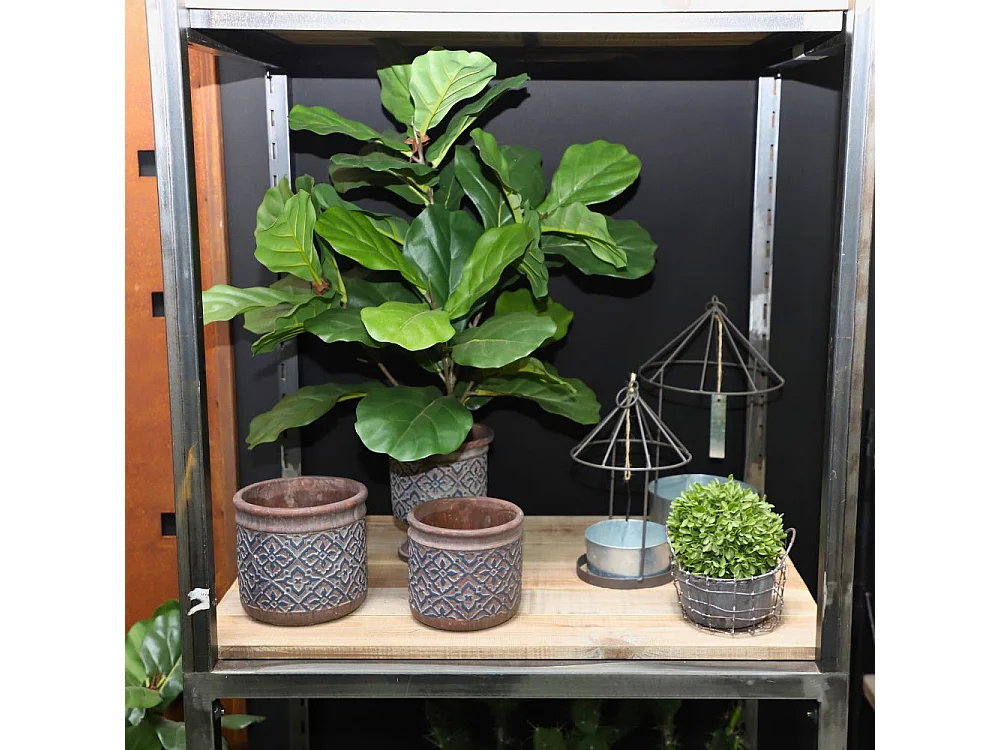 Cache-pot « Bleu Antique » en béton marron et bleu Ø.16.5 x 19 cm