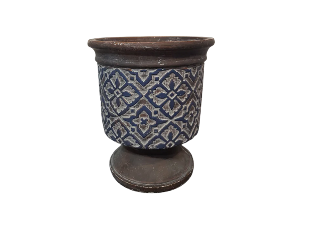 Cache-pot « Bleu Antique » en béton marron et bleu Ø.16.5 x 19 cm
