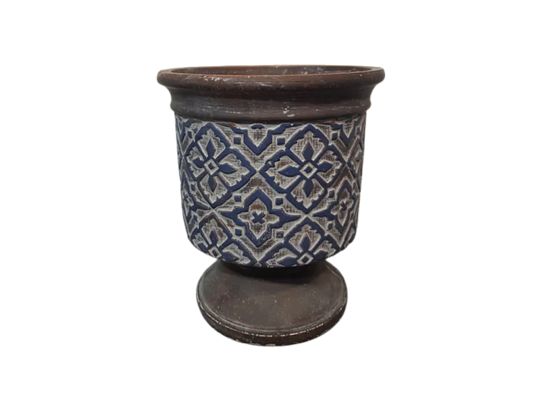 Cache-pot « Bleu Antique » en béton marron et bleu Ø.16.5 x 19 cm
