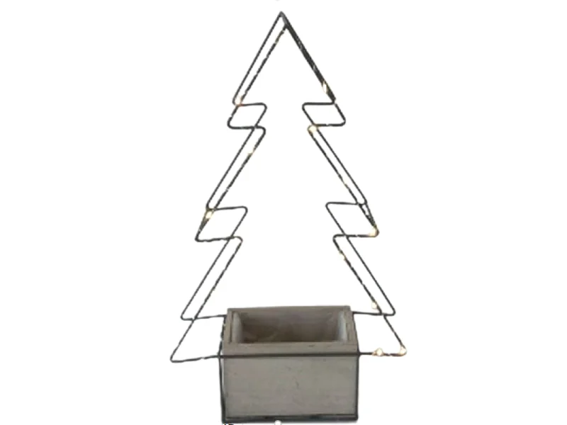 Jardinière sapin de Noël décoration bois métal marron 30.5x18x50cm