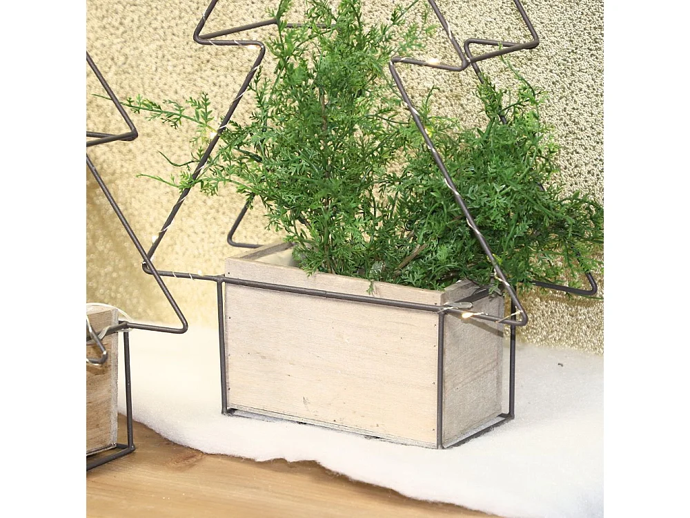 Jardinière sapin de Noël décoration bois métal marron 30.5x18x50cm