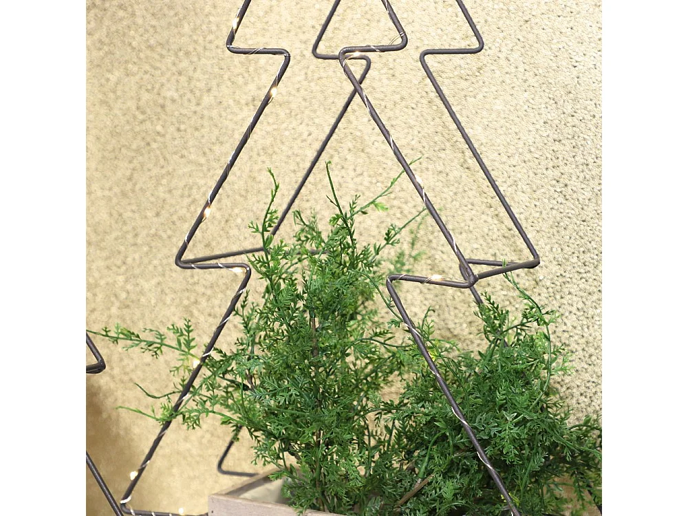 Jardinière sapin de Noël décoration bois métal marron 30.5x18x50cm