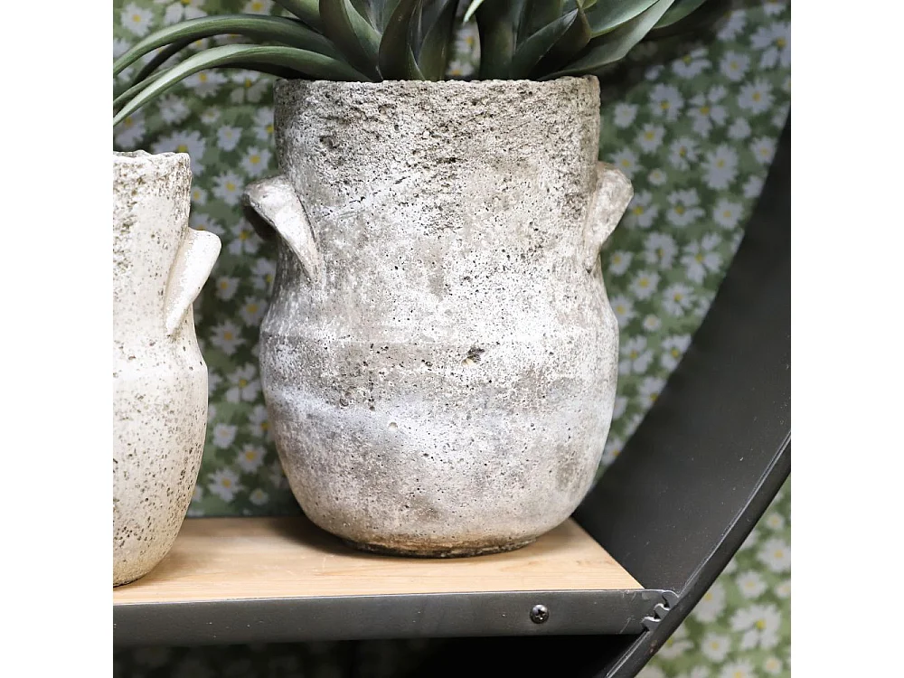 ~ Cache-pot "Antique" en béton gris vieilli Ø19 x 23.5 cm