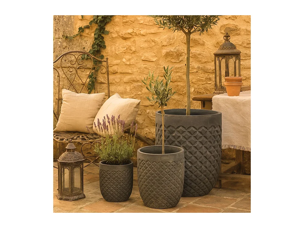 3 Cache-pots grandes tailles plante extérieur béton cuivré 21-31-41cm