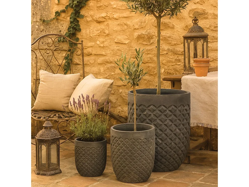 3 Cache-pots grandes tailles plante extérieur béton cuivré 21-31-41cm