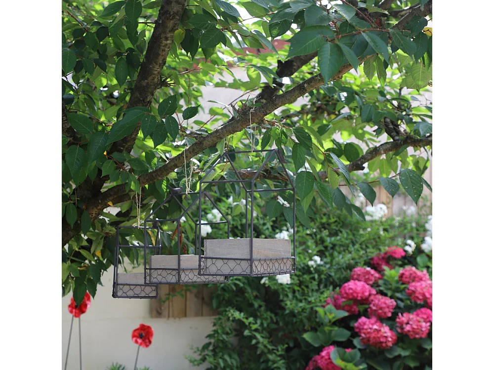 Jardinière extérieure pot fleurs jardin bois métal marron 12x12x20.5cm