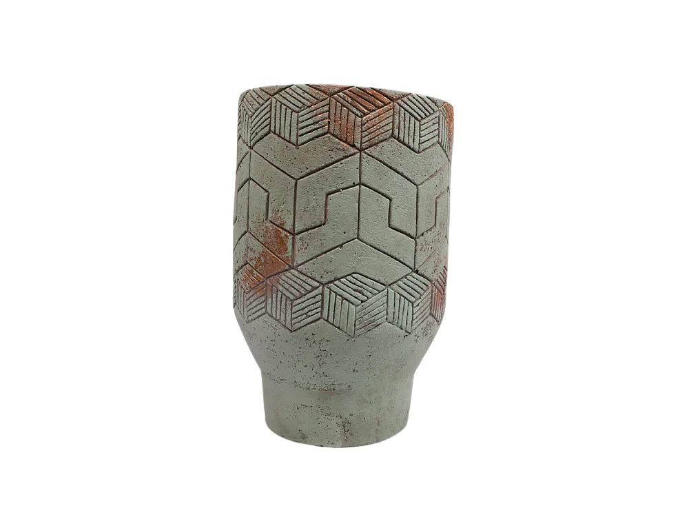 ° Cache-pot "Egyptien" béton vert de gris Ø17 x 27 cm